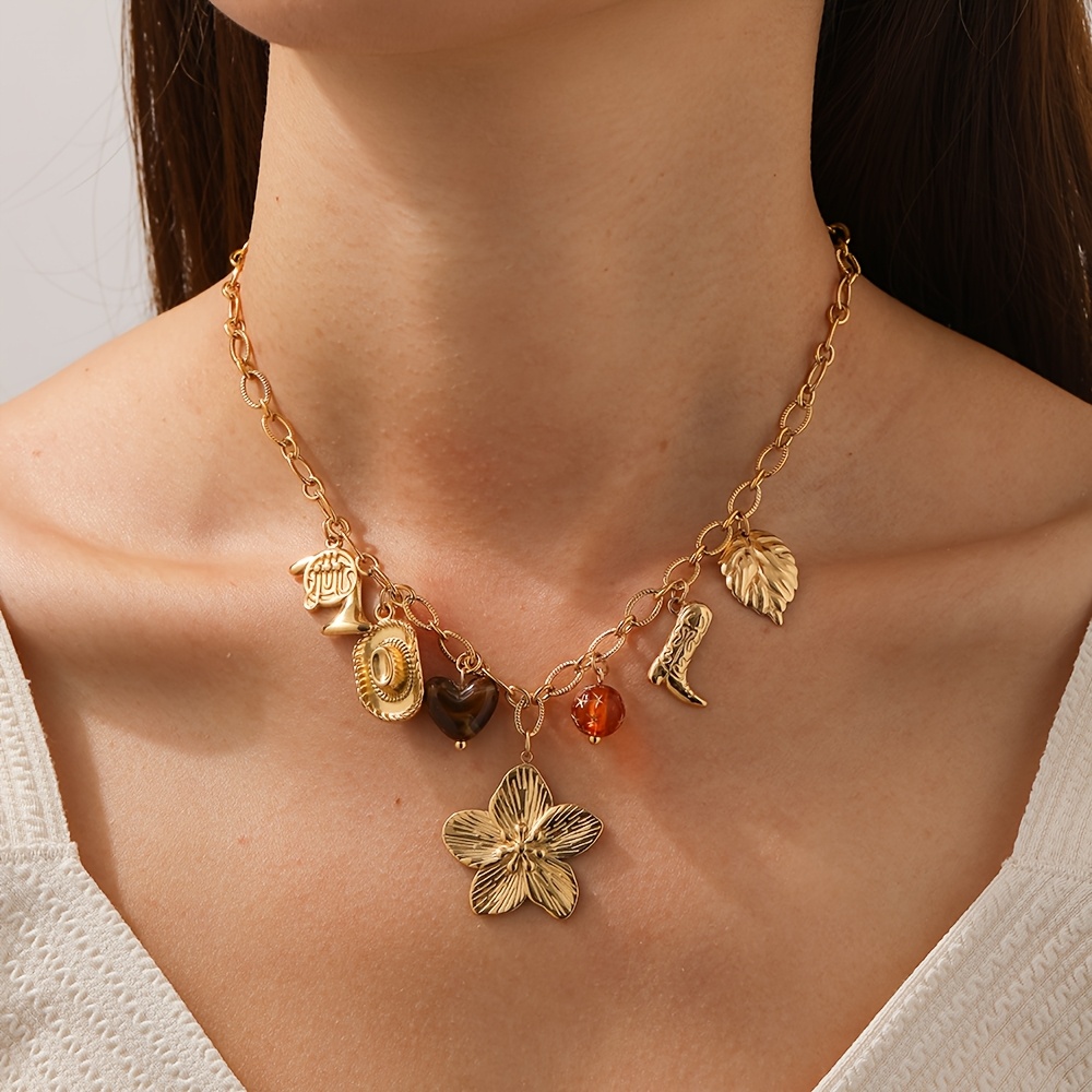 Women's 18k Gold-Plated Multi Pendant Necklace